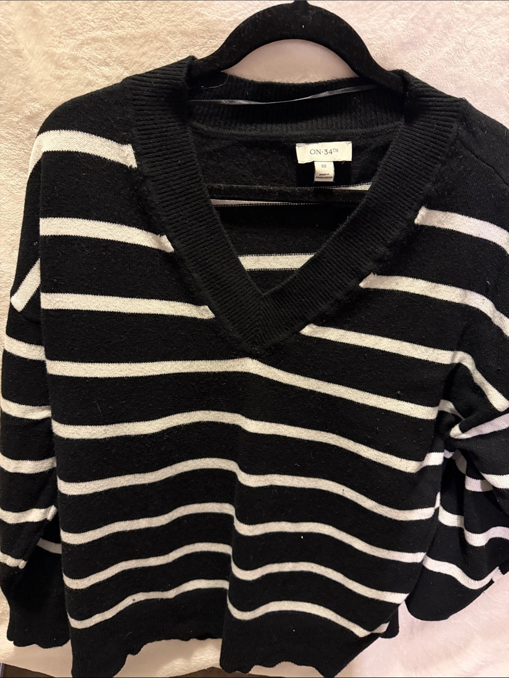 ON 5:4 Striped Black & White V-Neck Sweater